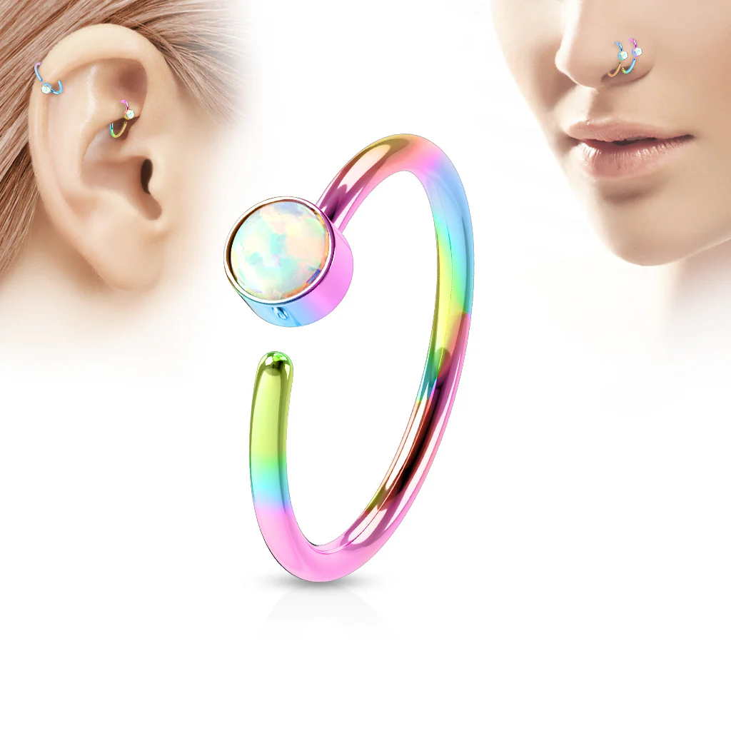 White Opal Ear Cartilage Daith Helix Tragus Nose Rings - Image 5