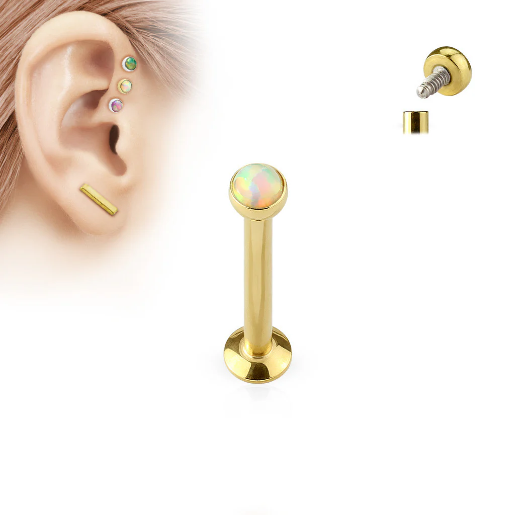Opal IP Internal Threaded Labret Monroe Daith Tragus Helix Stud - Image 2