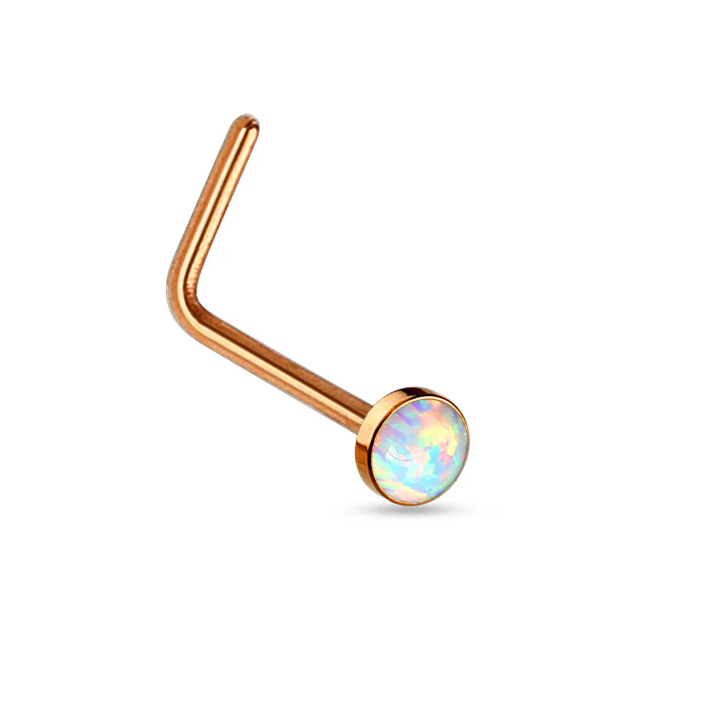 Synthetic Opal Top Surgical Steel "L" bend Nose Stud Rings - Image 4