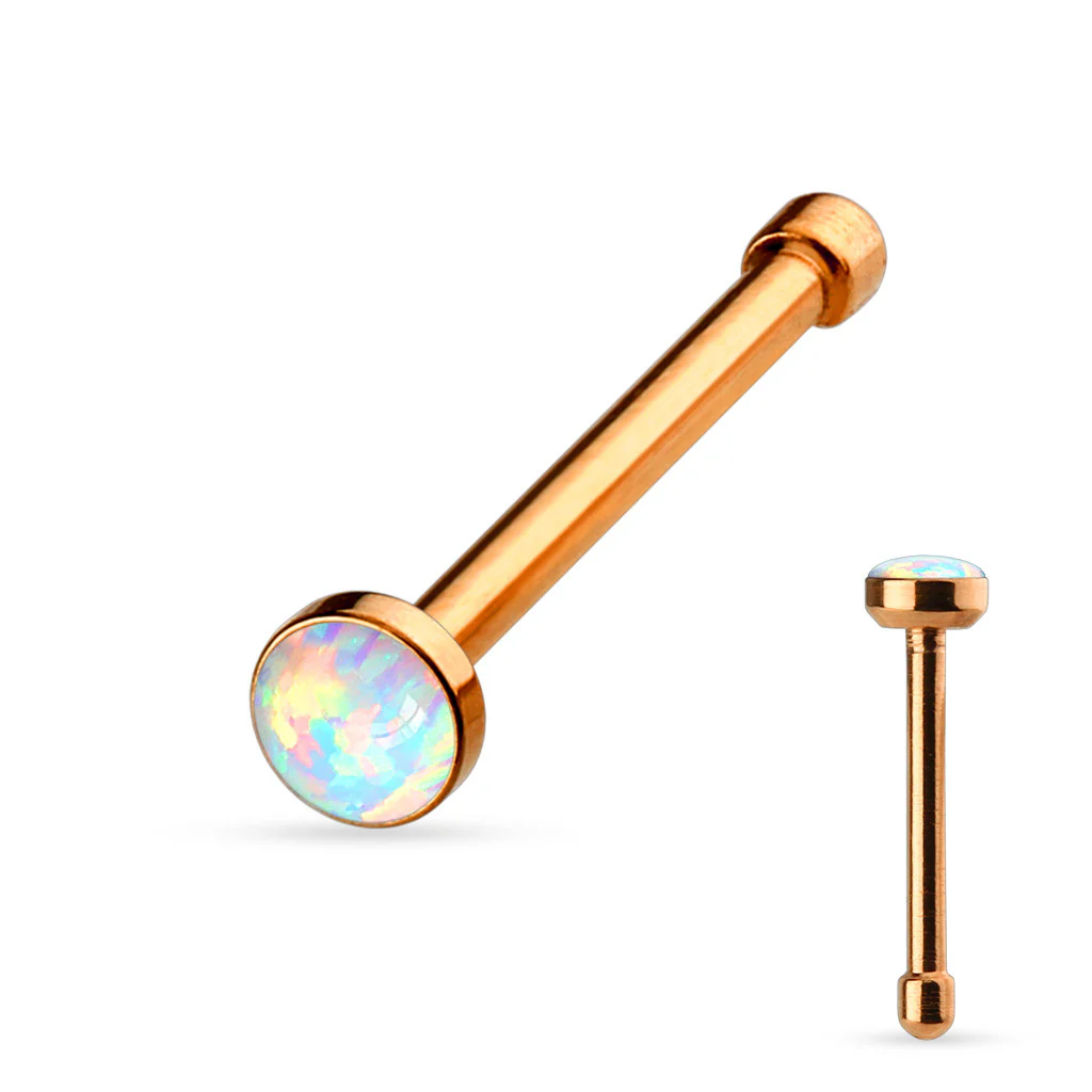 White Synthetic Opal Set Flat Top 316L Surgical Steel Nose Studs - Image 4